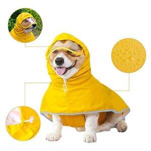 Dog Raincoat with Hood for Medium Dog,Luccalily Waterproof Dog Rain Jacket with Reflective Strip Adjustable Belly Strap Lightweight Poncho with Storage Bag (Medium, Yellow)