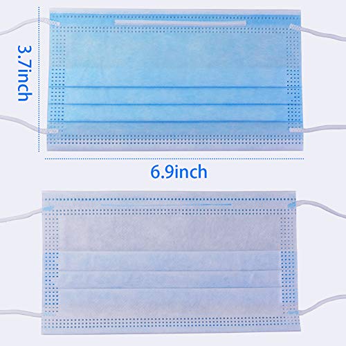 50pcs Disposable Face Masks, 3 Ply Safety Masks with Elastic Earloops and Adjustable Nose-bridge, Blue Breathable Mouth Masks for Protection against Air Pollution, Dust, Pollen