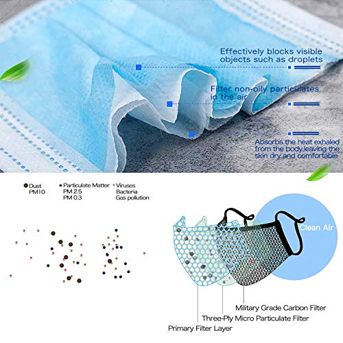 50pcs Disposable Face Masks, 3 Ply Safety Masks with Elastic Earloops and Adjustable Nose-bridge, Blue Breathable Mouth Masks for Protection against Air Pollution, Dust, Pollen