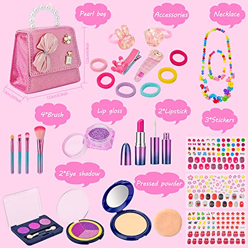 balnore 27 Pcs Girl Pretend Makeup for Toddlers - Toddler Makeup Kit with Purse | Pink Make up for Kids, Birthday for Girls 3 4 5 Years Old