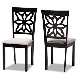 baxton studio samwell modern and contemporary grey fabric upholstered and dark brown finished wood 2-piece dining chair set