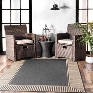 nuloom asha simple border indoor/outdoor area rug, 6' 7" x 9', dark grey