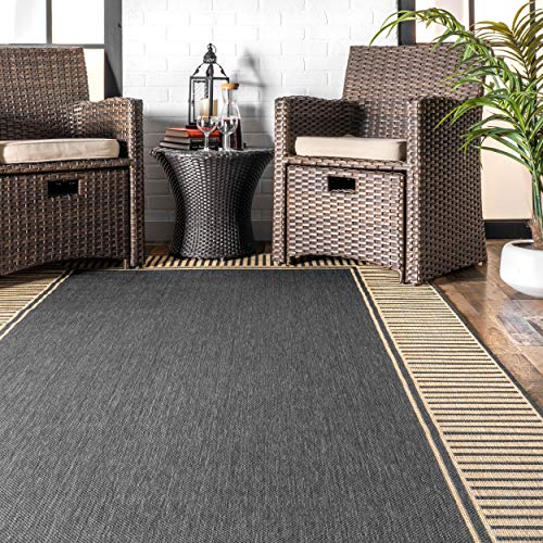 nuLOOM Asha Simple Border Indoor/Outdoor Area Rug, 6' 7" x 9', Dark Grey