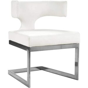 meridian furniture alexandra collection modern | contemporary upholstered dining chair with durable metal base, 22" w x 22" d x 29" h, white faux leather, chrome