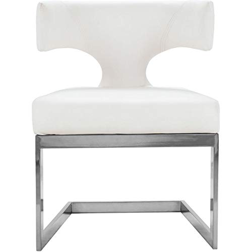 Meridian Furniture Alexandra Collection Modern | Contemporary Upholstered Dining Chair with Durable Metal Base, 22" W x 22" D x 29" H, White Faux Leather, Chrome