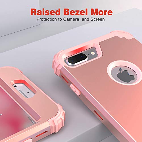 IDweel iPhone 8 Plus Case, iPhone 7 Plus Case with Tempered Glass Screen Protector, 3 in 1 Shockproof Hybrid Heavy Duty Protection Hard PC Cover Soft Silicone Bumper Full Body Durable Case, Rose Gold