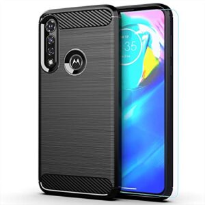 m maikezi for moto g power 2020 case, motorola g power case 2020 with hd screen protector, soft tpu slim fashion non-slip protective phone case cover for motorola moto g power 2020 (black brushed tpu)