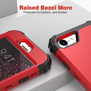 IDweel iPhone SE 2020 Case with Tempered Glass Screen Protector,iPhone SE 3 Case(3nd Gen 2022), 3 in 1 Shock Absorption Slim Heavy Duty Hard PC Cover Soft Silicone Bumper Full Body Durable Case,Red