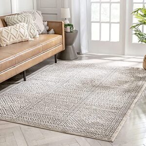 Well Woven Luda Beige Tribal Geometric Distressed High-Lo Pile Area Rug 8x10 (7'10" x 10'6")