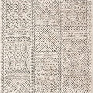 Well Woven Luda Beige Tribal Geometric Distressed High-Lo Pile Area Rug 8x10 (7'10" x 10'6")