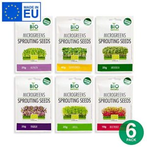 Microgreens Seeds Kit Organic NonGMO Heirloom - Seeds | 6-Pack (150g) Alfalfa, Arugula, Beetroot, Cress, Radish, Sunflower | Indoor Planting and Sprouting