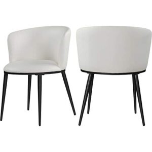 meridian furniture skylar collection modern | contemporary upholstered dining chair with rounded back, sturdy iron legs, set of 2, white faux leather, matte black, 23.5" w x 23.5" d x 30" h
