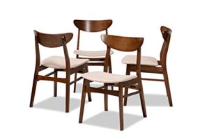 baxton studio parlin mid-century modern transitional light beige fabric upholstered and walnut brown finished wood 4-piece dining chair set