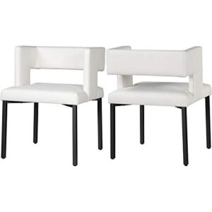 meridian furniture caleb collection modern | contemporary upholstered dining chair with squared back and sturdy iron legs, set of 2, white faux leather, matte black, 23" w x 21" d x 30" h