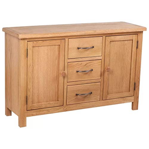 BNLD Sideboard,Kitchen Cabinet Kitchen,with 3 Drawers,Solid Oak Wood,43.3"X13.2"X27.6",Brown3 Drawers and 2 Cupboards,Smooth Running Drawers with Handles,Easy Assembly