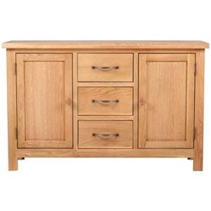 BNLD Sideboard,Kitchen Cabinet Kitchen,with 3 Drawers,Solid Oak Wood,43.3"X13.2"X27.6",Brown3 Drawers and 2 Cupboards,Smooth Running Drawers with Handles,Easy Assembly