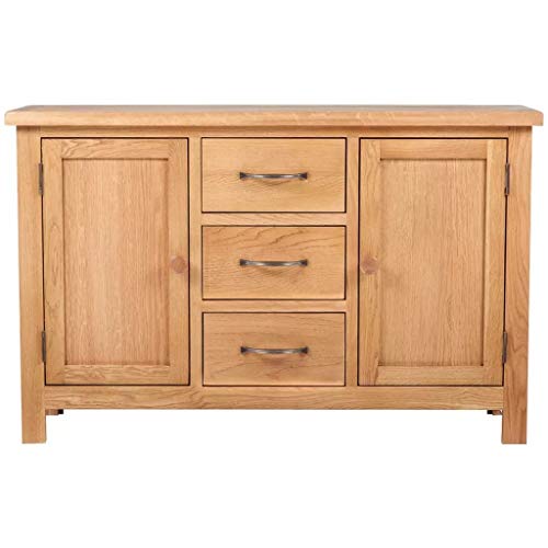 BNLD Sideboard,Kitchen Cabinet Kitchen,with 3 Drawers,Solid Oak Wood,43.3"X13.2"X27.6",Brown3 Drawers and 2 Cupboards,Smooth Running Drawers with Handles,Easy Assembly