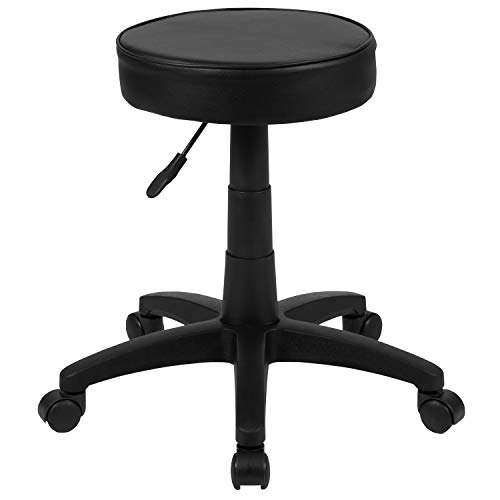 Flash Furniture Baker Black Adjustable Doctors Stool on Wheels with Ergonomic Molded Seat