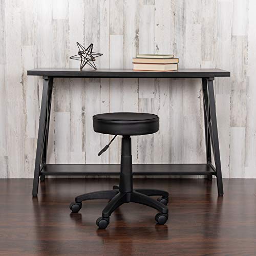 Flash Furniture Baker Black Adjustable Doctors Stool on Wheels with Ergonomic Molded Seat