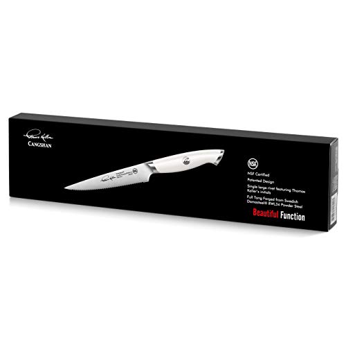 Cangshan Thomas Keller Signature Collection Swedish Powder Steel Forged, 5-Inch Serrated Utility Knife, White