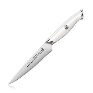 cangshan thomas keller signature collection swedish powder steel forged, 5-inch serrated utility knife, white