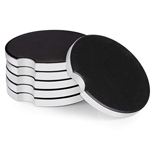 Black Ceramic Car Coasters, Absorbent Car Coasters, Drink Cup Holder Coasters with A Finger Notch for Easy Removal, 6 Pack