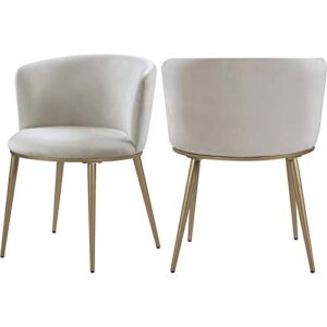 meridian furniture skylar collection modern | contemporary upholstered dining chair with rounded back and sturdy iron legs, set of 2, 23.5" w x 23.5" d x 30" h, cream velvet, gold