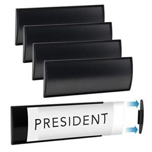 set of 6 –sturdy & elegant black aluminum wall mount name plate holder, office business door curved sign holder with adhesive tape, 8” x 3” - plastic film included, paper inserts not included