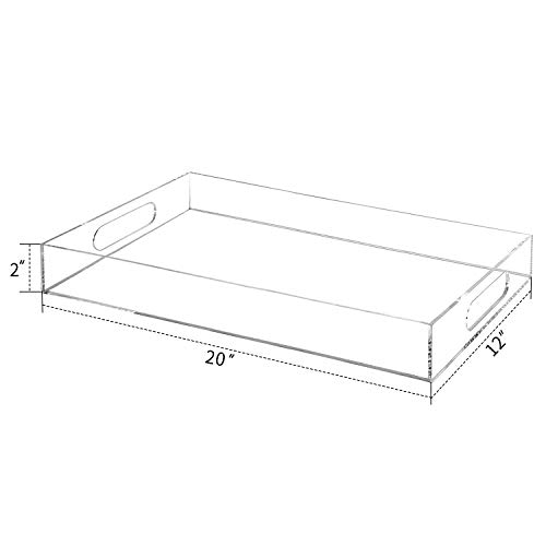 Yestbuy 12x 20 Clear Acrylic Tray, Premium Acrylic Serving Tray, Modern Acrylic Rectangular Trays - Spill Proof, Trays for Coffee Table, Bathroom, Kitchen, Office (12" x 20")…