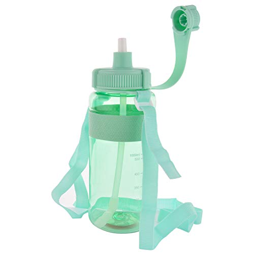 GTI 32 oz Water Bottle with Straw, BPA Free Leak Proof Wide Mouth Portable Sports Water Jugs for Fitness And Outdoor Enthusiasts, Plastic Drink Water Bottle with Scale Strap - Green