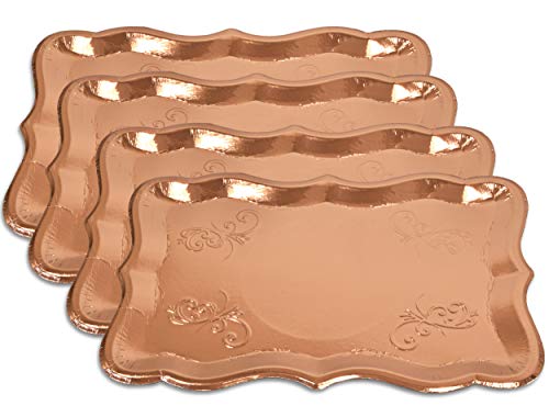 10 Rose Gold Rectangle Trays for Elegant Dessert Table Serving Parties 9" x 13" Heavy Duty Disposable Paper Cardboard for Platters, Cupcake Display, Birthday Party, Dessert, Weddings & More Food Safe