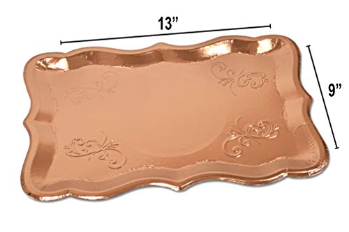 10 Rose Gold Rectangle Trays for Elegant Dessert Table Serving Parties 9" x 13" Heavy Duty Disposable Paper Cardboard for Platters, Cupcake Display, Birthday Party, Dessert, Weddings & More Food Safe