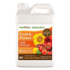 agrothrive fruit and flower organic liquid fertilizer - 3-3-5 npk (atff1320) (2.5 gal) for fruits, flowers, vegetables, greenhouses and herbs