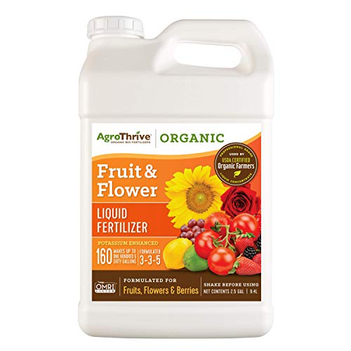 AgroThrive Fruit and Flower Organic Liquid Fertilizer - 3-3-5 NPK (ATFF1320) (2.5 Gal) for Fruits, Flowers, Vegetables, Greenhouses and Herbs