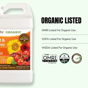 AgroThrive Fruit and Flower Organic Liquid Fertilizer - 3-3-5 NPK (ATFF1320) (2.5 Gal) for Fruits, Flowers, Vegetables, Greenhouses and Herbs