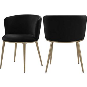 meridian furniture skylar collection modern | contemporary upholstered dining chair with rounded back and sturdy iron legs, set of 2, 23.5" w x 23.5" d x 30" h, black velvet, gold