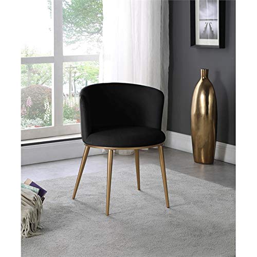 Meridian Furniture Skylar Collection Modern | Contemporary Upholstered Dining Chair with Rounded Back and Sturdy Iron Legs, Set of 2, 23.5" W x 23.5" D x 30" H, Black Velvet, Gold