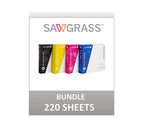Sawgrass Sublijet UHD Ink Cartridges for SG500 & SG1000 Printer, Bundle with 220 Sheets SUBLIMAX Sublimation Paper (Sg500 Cyan Yellow Magenta Black)
