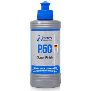 karros laboratories p50 super finish premium polishing compound for high end finish for fast eliminations of holograms, swirl marks and minor scratches on new or old paints (250g)