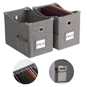 linen file boxes with metal sliding rail for letter size [2pack] file storage box with extra pocket storage collapsible hanging file storage organizer storage filing boxes file organizer box