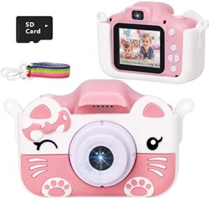 xinbeiya kids digital camera, birthday toy gifts for girls boys age 2-10, children cameras for toddler with 1080p video，portable and rechargeable toy camera for girls or boys (pink)