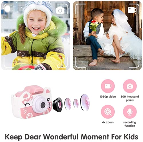 Xinbeiya Kids Digital Camera, Birthday Toy Gifts for Girls Boys Age 2-10, Children Cameras for Toddler with 1080P Video，Portable and Rechargeable Toy Camera for Girls or Boys (Pink)