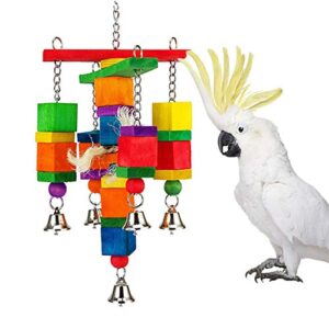 Keersi Wood Block Chew Toy for Bird Parrot Macaw African Greys Cockatoo Eclectus Amazon Parakeet Cockatiel Conure Budgie Finch Lovebirds Cage Swing