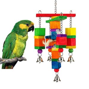 Keersi Wood Block Chew Toy for Bird Parrot Macaw African Greys Cockatoo Eclectus Amazon Parakeet Cockatiel Conure Budgie Finch Lovebirds Cage Swing