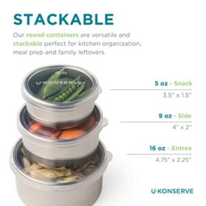 U-Konserve Stainless Steel Nesting Trio Food Containers with Silicone Lids, Leak Proof & Dishwasher Safe (Set of 3: 5/9/16 oz)