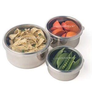 U-Konserve Stainless Steel Nesting Trio Food Containers with Silicone Lids, Leak Proof & Dishwasher Safe (Set of 3: 5/9/16 oz)