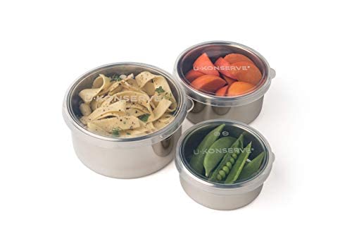 U-Konserve Stainless Steel Nesting Trio Food Containers with Silicone Lids, Leak Proof & Dishwasher Safe (Set of 3: 5/9/16 oz)