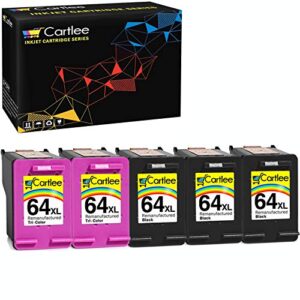 cartlee remanufactured ink cartridge replacement for hp 64 xl 64xl for envy photo 6252 6255 6258 7120 7155 7158 7164 7800 7855 7858 7864 inkjet printers combo pack (3 black, 2 tri-color)