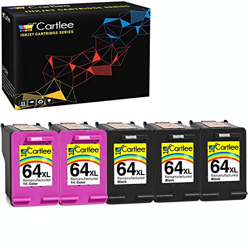 Cartlee Remanufactured Ink Cartridge Replacement for HP 64 XL 64XL for Envy Photo 6252 6255 6258 7120 7155 7158 7164 7800 7855 7858 7864 Inkjet Printers Combo Pack (3 Black, 2 Tri-Color)