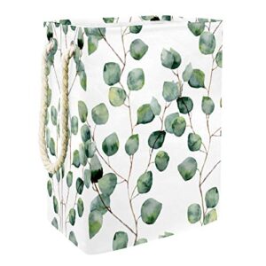 mapolo laundry basket eucalyptus leaves pattern foldable laundry hamper with handles detachable brackets well-holding waterproof for clothes toys organization in laundry room bedroom bathroom